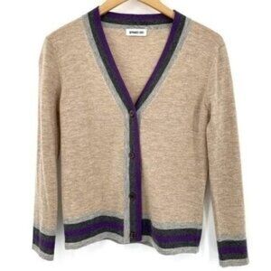 Bernard Zins Tan Striped Cashmere Wool Button Front Y2K Knit Medium Cardigan